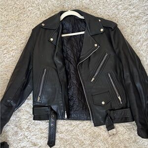 Authentic Black Leather Biker Jacket Unisex